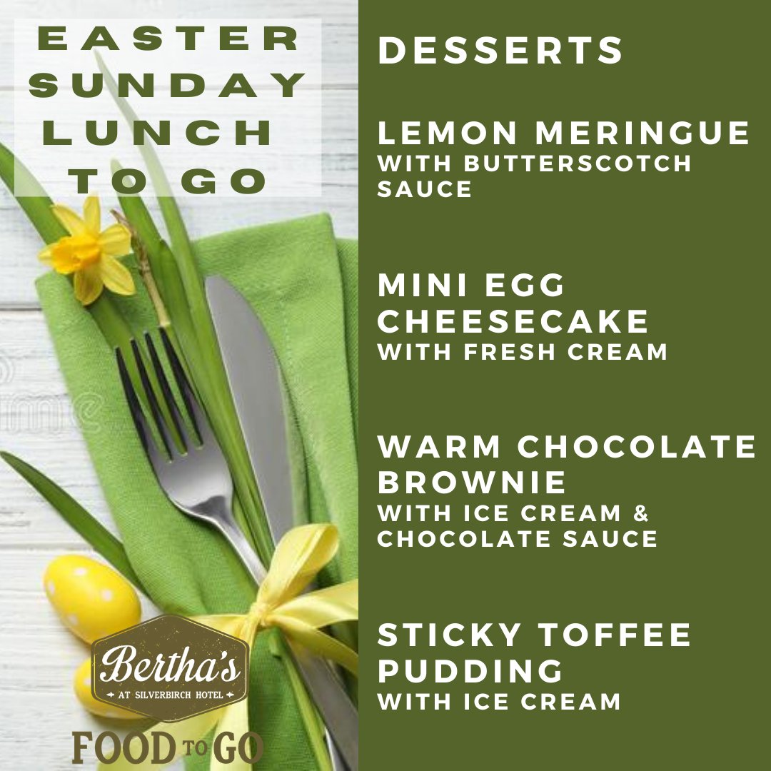 Ordering now open for Easter Sunday Lunch 🐣🐰🔥🍴
Available for collection between 12pm &amp; 4pm simply click to collect or call us on 02882 242520 📱
#eastersundaylunch 
#sundaylunchtogo 
#sundayroast 
#berthalove
silverbirchhotel.order-now.menu/order?l=en#/re…