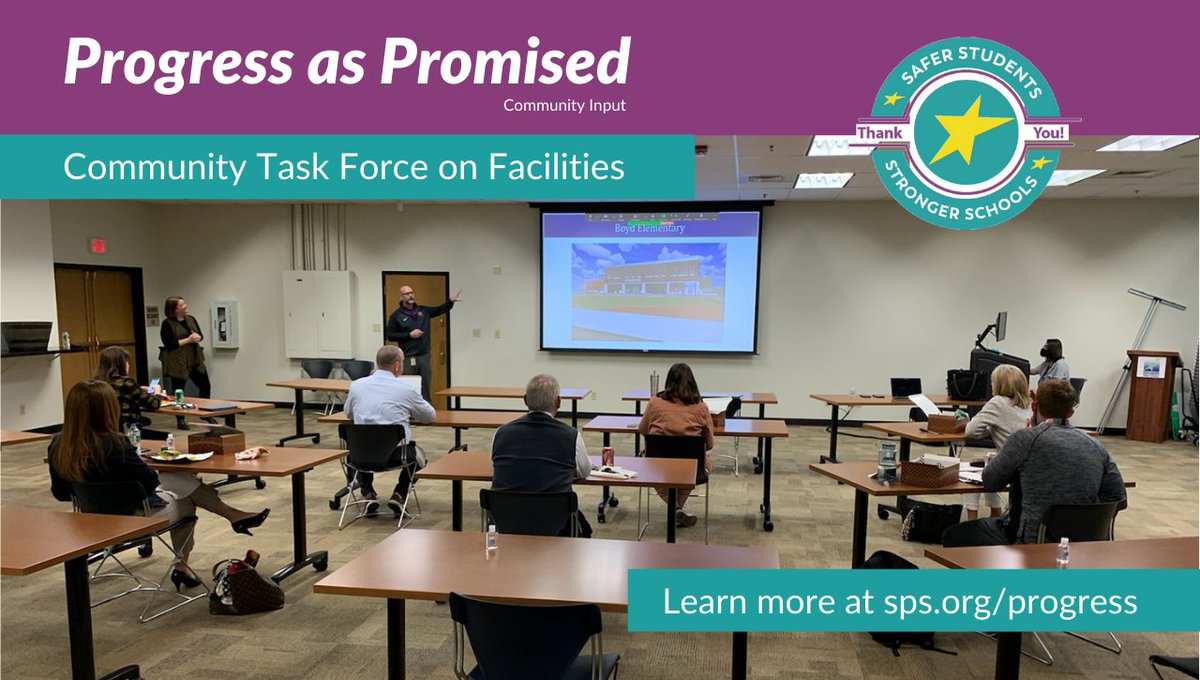 Today, members of the Community Task Force on Facilities gathered to hear updates on Progress as Promised. 🚧 

30+ construction projects have been completed since they first met in 2018, and three more major school renovation or construction projects are underway. #SPSProgress