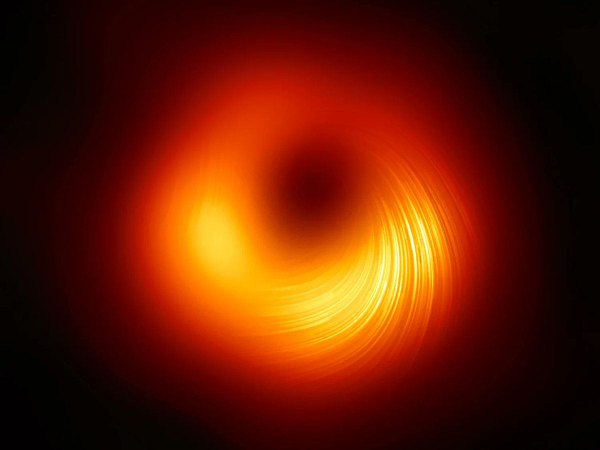 Check out this stunning new image of a black hole that reveals surrounding magnetic fields courtesy of the #eventhorizontelescope team, a beautiful photo of the wonder of the universe