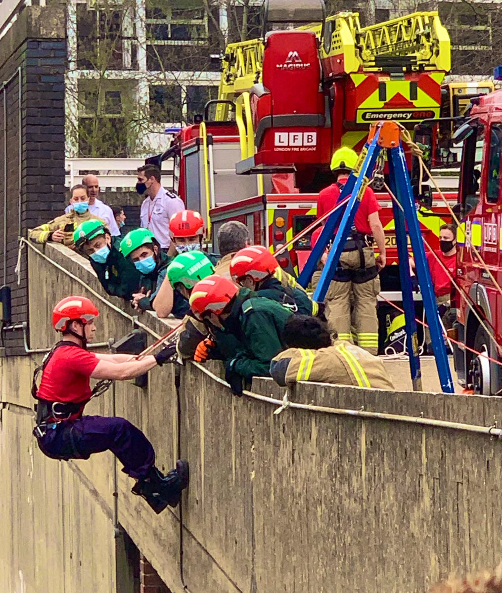 EasternFirePics's tweet photo. Excellent #multiagency working between @Ldn_Ambulance @LAS_HART teams and @LondonFire @LFBWestminster firefighters during technical rescue procedure using #lineoperations and the #crane capabilities of the new @EOneUKLtd @ScaniaUK @MCamiva 32M TL #TurntableLadder ๐๐ฅ๐ https://t.co/WioO74pJl3