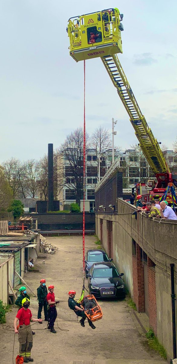 EasternFirePics's tweet photo. Excellent #multiagency working between @Ldn_Ambulance @LAS_HART teams and @LondonFire @LFBWestminster firefighters during technical rescue procedure using #lineoperations and the #crane capabilities of the new @EOneUKLtd @ScaniaUK @MCamiva 32M TL #TurntableLadder ๐๐ฅ๐ https://t.co/WioO74pJl3
