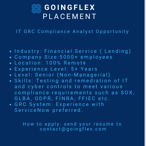 goingflex's tweet photo. 🔊100% remote job opportunity.  Unlimited PTO. Flexible Hours. Awesome Team. Growth Opportunity.
#remotejobs #compliance #sox #grc https://t.co/8xQQ2YdhjY