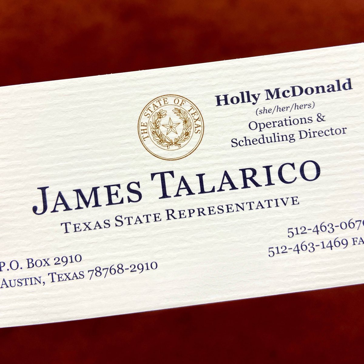 The Texas Capitol can be a hostile environment for our trans neighbors.

Our office is the first in the history of the Capitol to add pronouns to our official business cards.

It’s a small way to tell trans Texans: you are welcome here. #TransDayOfVisibility