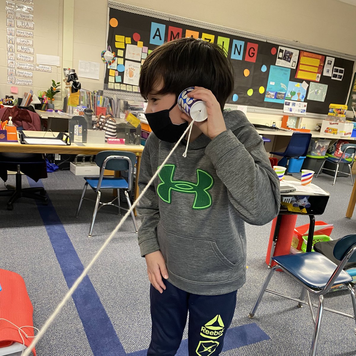 This week 4s worked with sound! They learned that sound is a vibration and experimented with different cups and string to see what helped the sound transmit the best. @gcs4mullen <a href="/TraKeilty/">Tra Keilty</a>