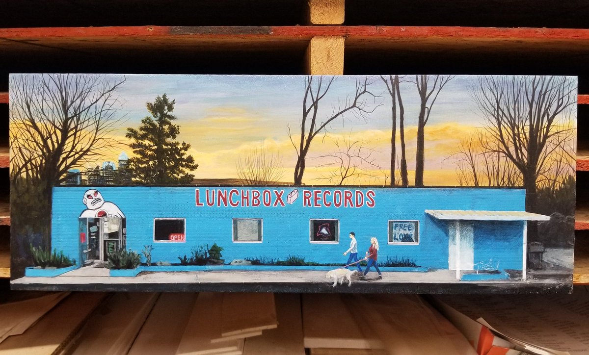DavidFrenchArt's tweet photo. What albumn should go in the window of Charlotte's favorite record store?!?

Almost finished with my #lunchboxrecords painting..

Come see my Chatlotte paintings next weekend at my open studio
APRIL 9TH &amp; 10TH
3442 Spencer st 
#davidfrenchoriginals 
https://t.co/XwlkYlXOPP https://t.co/QZEzQzyniX