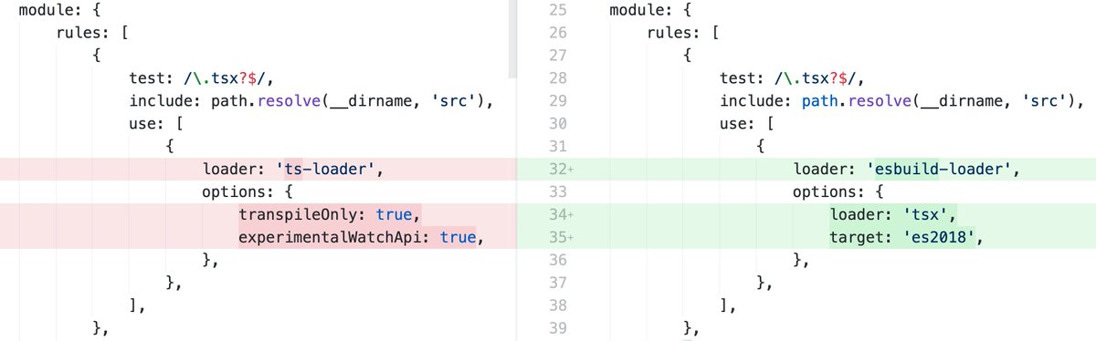 bogas04's tweet image. For webpack users who are overwhelmed by @vite_js @snowpackjs #esbuild #sucrase and other modern compilers and have too much fatigue to migrate, this should do the trick for your dev mode.

Note: Works for babel-loader too if you&apos;re not using any specific plugins.