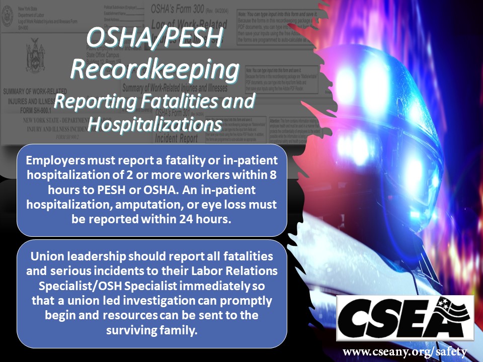 cseacanary's tweet photo. If your local/unit experiences a member fatality, it is important for CSEA leadership to contact their LRS/OSH Specialist asap to begin an investigation and ensure that no other members fall victim to the same hazard. https://t.co/Ookpof1m7X