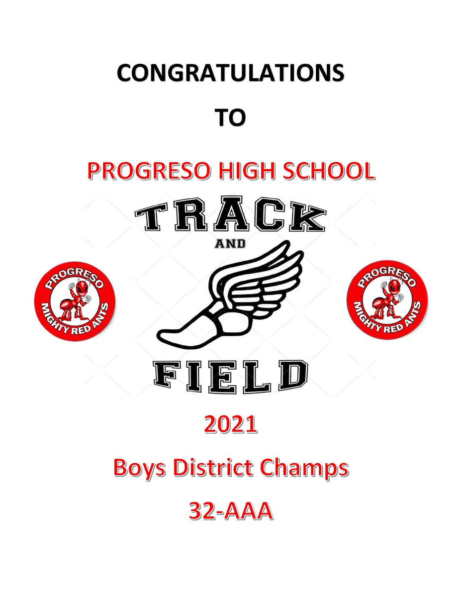 ProgresoHS's tweet image. Congratulations to our Boys and Girls Track and Field 32-3A District Champions! What an amazing accomplishment! We’re proud of all of you!!! #RedAntPride