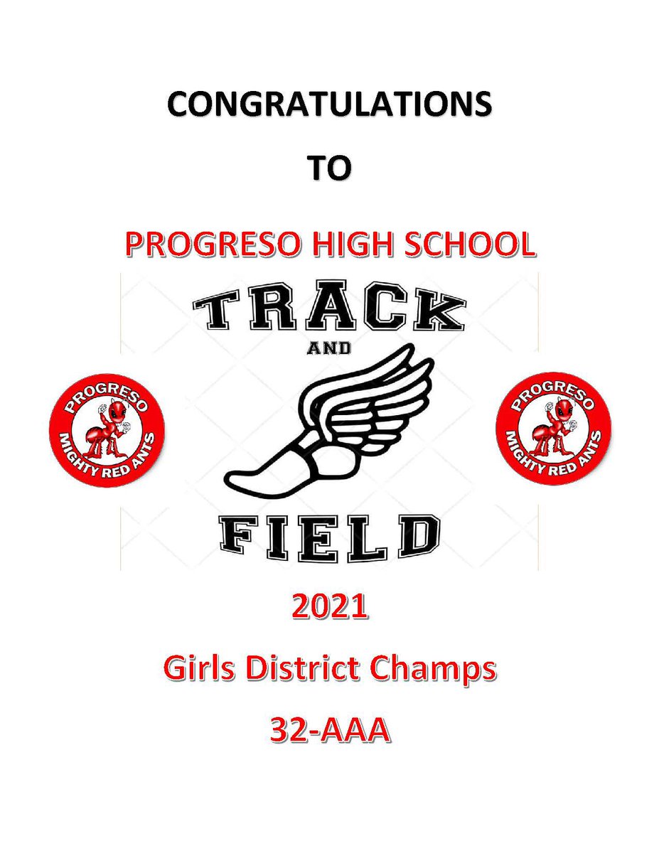 ProgresoHS's tweet image. Congratulations to our Boys and Girls Track and Field 32-3A District Champions! What an amazing accomplishment! We’re proud of all of you!!! #RedAntPride