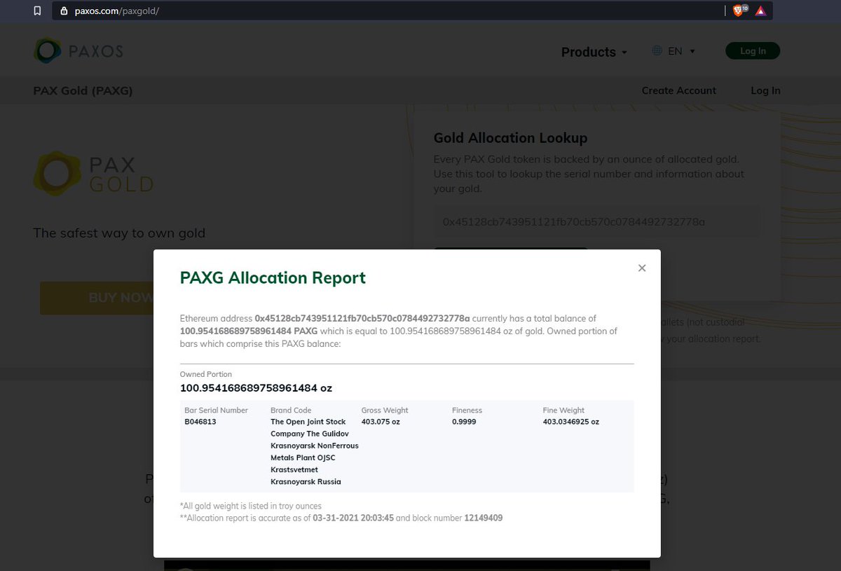 $MWG 100.95 oz of 0.9999% Fine Gold Reserves
Tokenized, Redeemable, Verifiable @ paxos.com/paxgold/

MWG Contract:
0x45128cb743951121fb70cb570c0784492732778a 

#Uniswap #DeFi #Ethereum