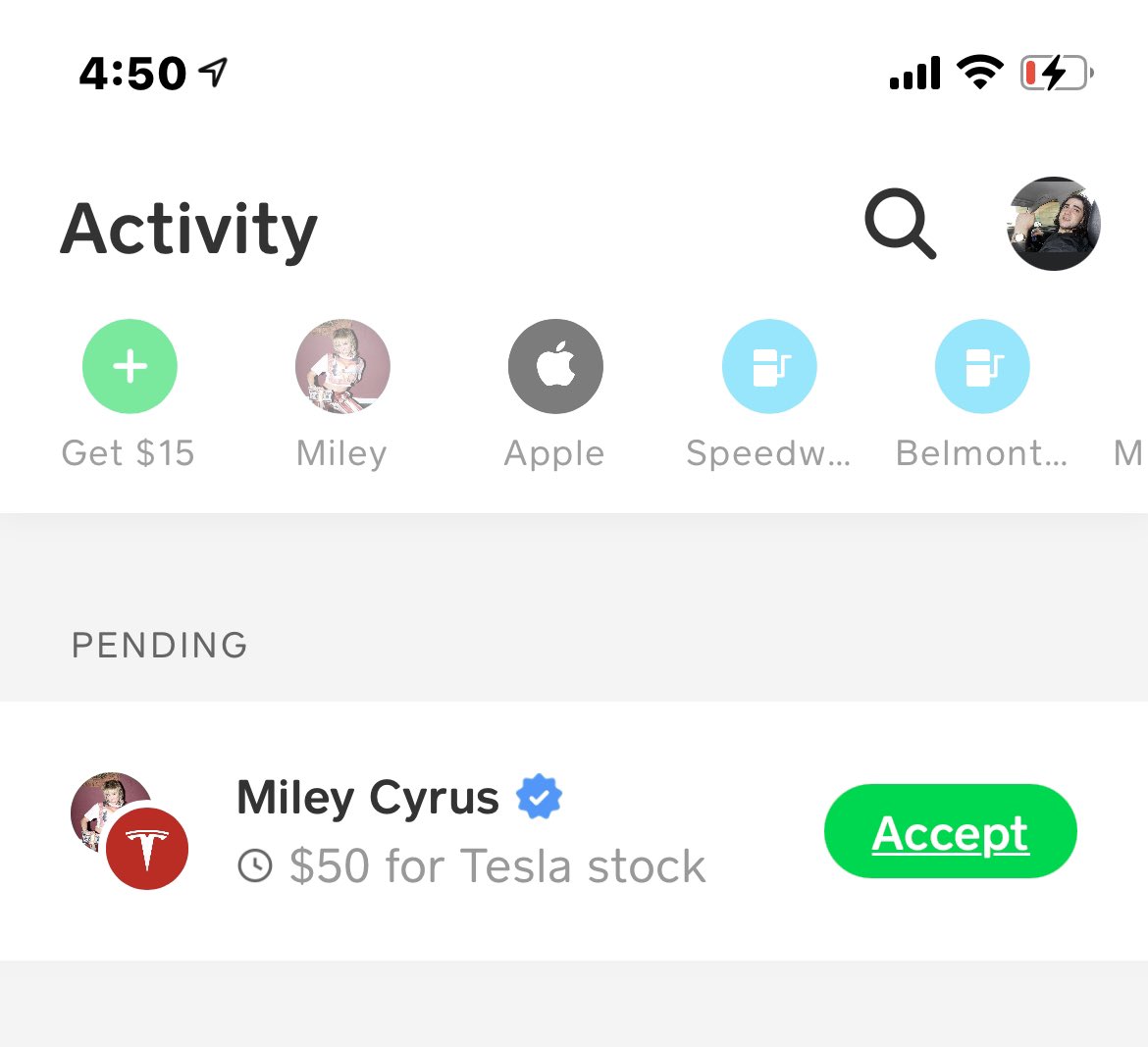 LaneSawyer's tweet photo. @MileyCyrus @CashApp @MileyCyrus  making me feel special and what not 😏  Gracias Hermosa https://t.co/hdKXIijwET