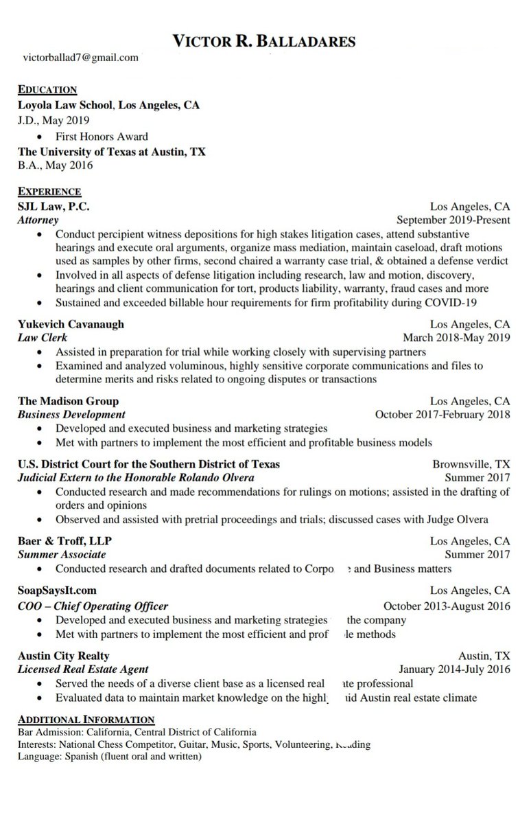 Victorballad1's tweet photo. @elonmusk see attached my resume and cover letter for the Brownsville, TX legal counsel position, where I was born and raised! https://t.co/gnIDzCV41l