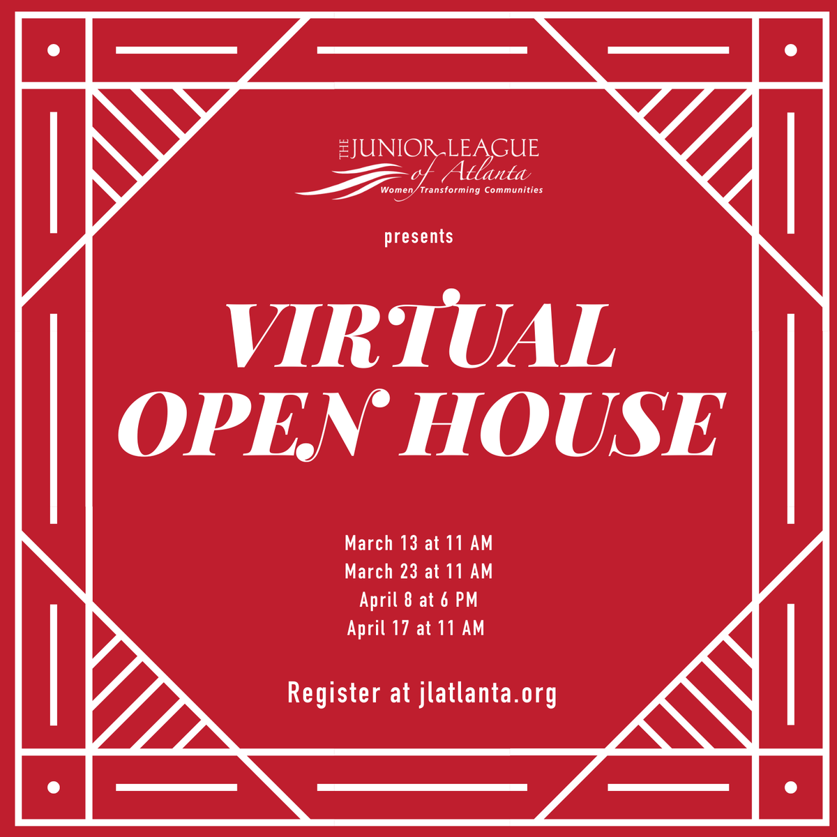 CALLING ALL AMAZING WOMEN: Are you looking for a way to give back to your community and join an organization of service-minded women? Learn more about JLA at our next Virtual Open House on Thursday, April 8, at 6:00 PM. 

Sign up today: ow.ly/er4x50DOron

#TogetherJLA