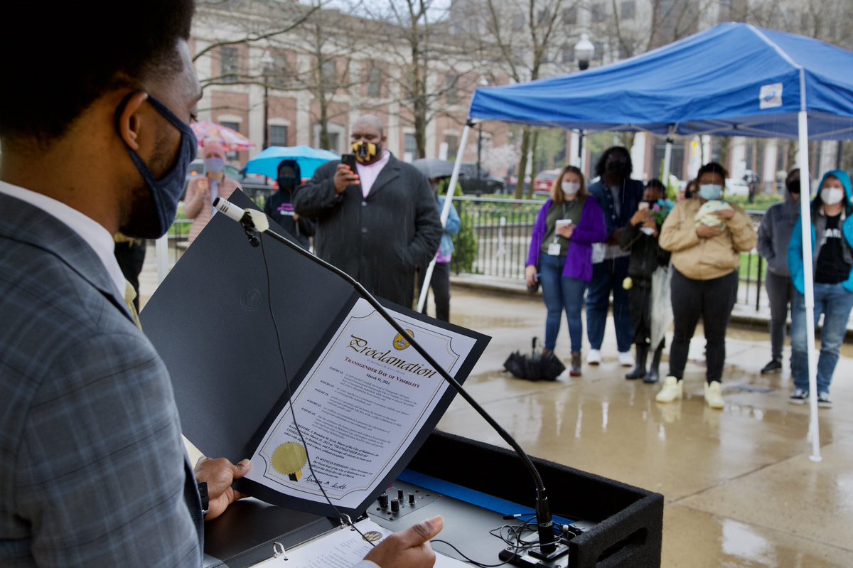 MayorBMScott's tweet photo. Today, in honor of #TransDayOfVisibility, I stood with @BaltimoreHaven, @itsjabarii and Baltimore's trans community and allies. While we have much work to do, my administration is committed to supporting transgender Baltimoreans and addressing the needs of this community. https://t.co/s8DzqyTAmX