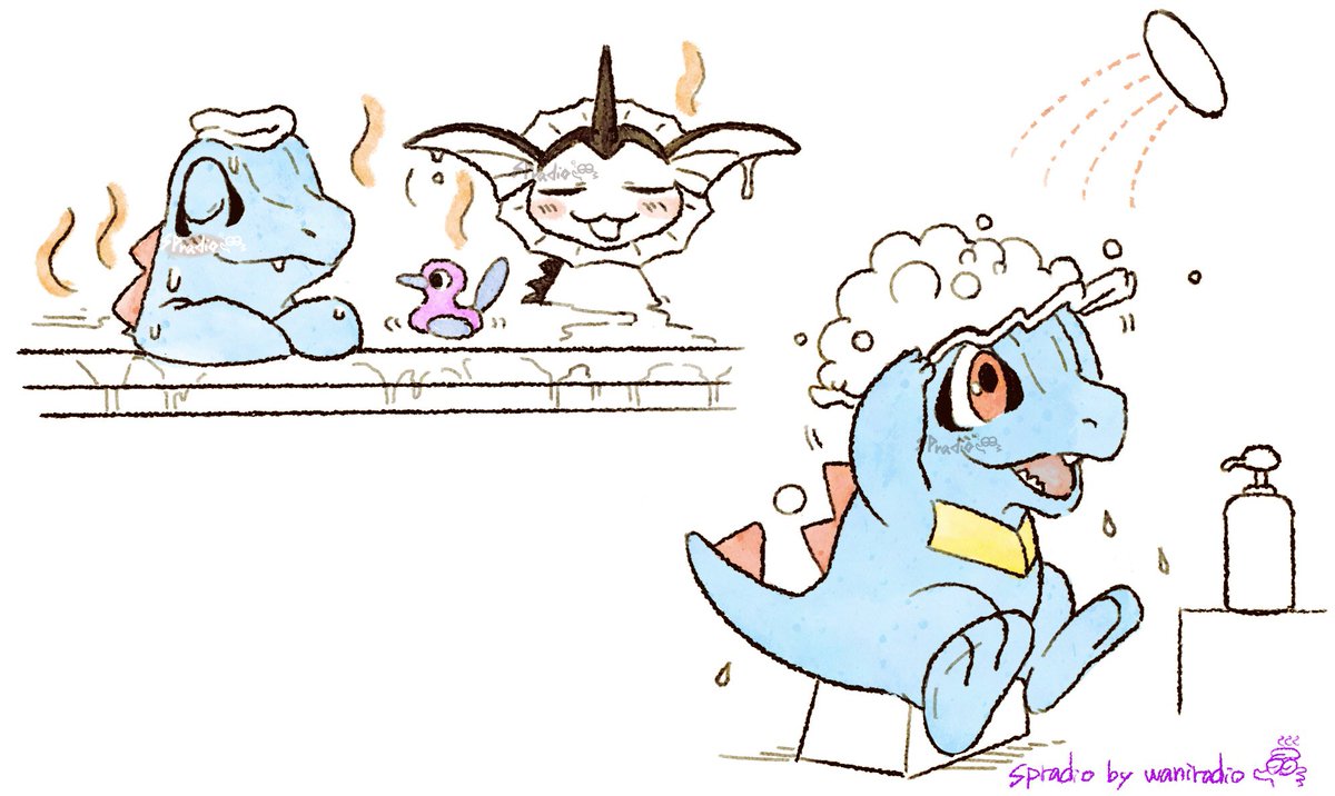 Happy bath time♨️!
お風呂屋さんに行こう!
#Totodile #Sandile 