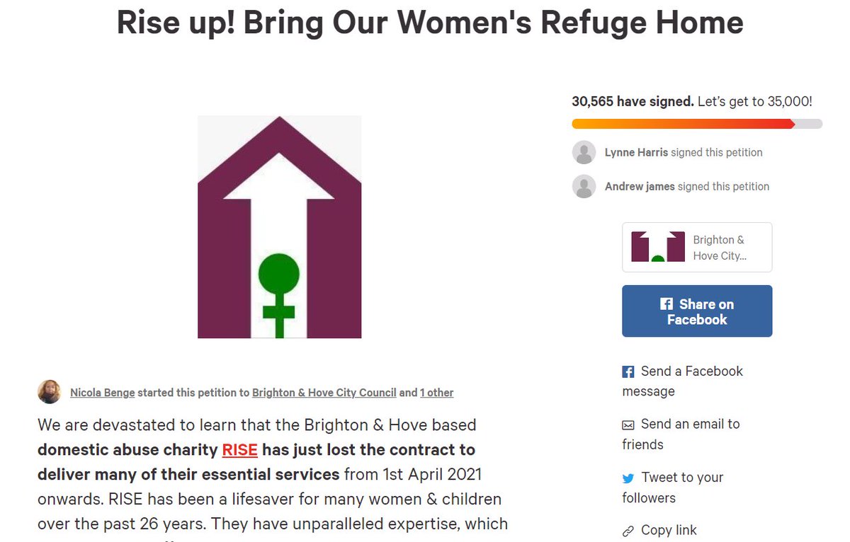 THREAD - All quotes from petition signatories.

We closed <a href="/riseuk/">RISE</a> #domesticabuse charity petition earlier this wk. Largest submission ever to <a href="/BrightonHoveCC/">Brighton & Hove City Council</a> - 30,571 signatures. However, the wheels of bureaucracy turn very slowly. It's 1/4 tomo which is contract handover day...
