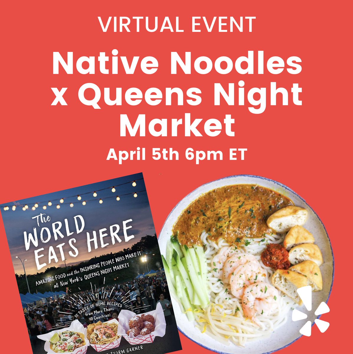 Join us on Monday @ 6pm as we make Singaporean laksa noodles live with Native Noodles and <a href="/YelpNYC/">Yelp New York</a>!

RSVP here: yelp.com/events/new-yor…

Special thanks to <a href="/WordUpBooks/">Word Up Community Bookshop/ Librería Comunitaria</a> and <a href="/kewandwillow/">Kew & Willow Books</a>!