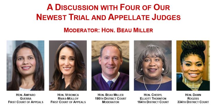 On 4/15 at 5:15, four of our newest trial and appellate judges will discuss their experiences on the bench and share tips for practicing before them. Don't miss it! For the Zoom link, email Pam (members) or send us your email via DM (non-members).