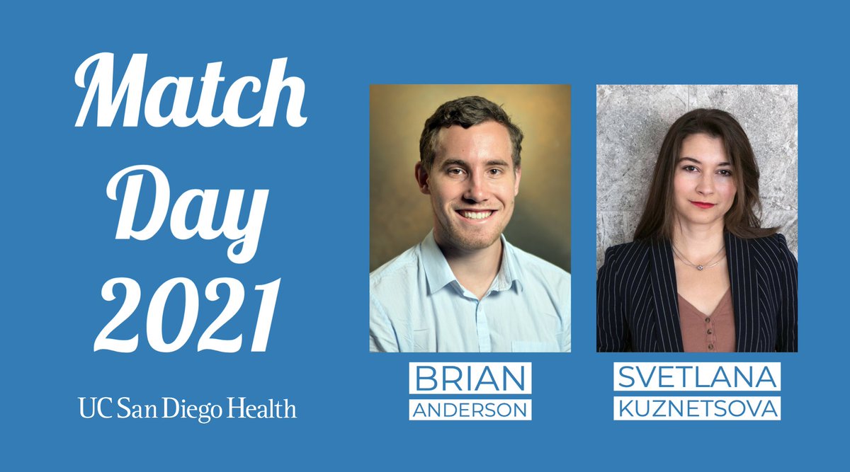 Congrats to us… again! We are excited to add these two #MedPhys stars to our UCSD Radiation Medicine Family. Welcome Brian Anderson and Svetlana Kuznetsova! #MatchDay2021 #Match2021 #MedPhysMatch