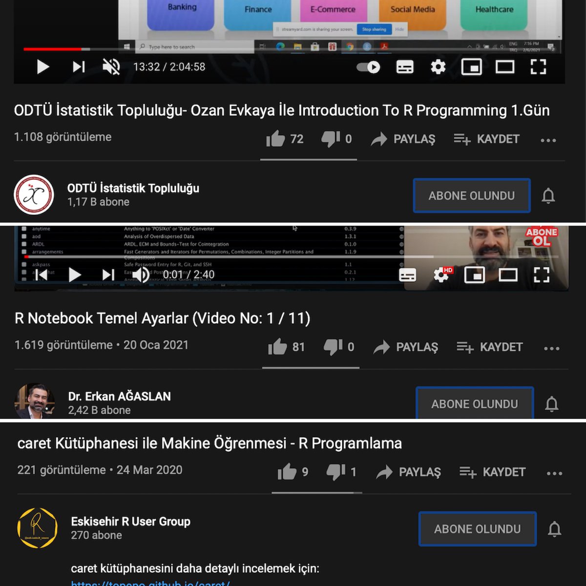 Mustafa Çavuş (@mustafa__cavus) on Twitter photo Türkçe R öğrenme kaynaklarına her gün bir yenisi ekleniyor. Göz atmanızı öneririm 👇
🎞️@ugurdarr ile <a href="/eskisehiR_users/">Eskisehir R User Group</a> YT kanalı:
youtube.com/channel/UCAu9z…
🎞️<a href="/erkanagaslan/">Erkan Ağaslan</a> hocanın YT kanalı:
youtube.com/c/DrErkanAĞASL…
🎞️<a href="/metustatclub/">ODTÜ İstatistik Topluluğu</a>🎲YT kanalı:
youtube.com/watch?v=CskCAr…
#rstats 🧑💻💯 Türkçe R öğrenme kaynaklarına her gün bir yenisi ekleniyor. Göz atmanızı öneririm 👇
🎞️@ugurdarr ile <a href="/eskisehiR_users/">Eskisehir R User Group</a> YT kanalı:
youtube.com/channel/UCAu9z…
🎞️<a href="/erkanagaslan/">Erkan Ağaslan</a> hocanın YT kanalı:
youtube.com/c/DrErkanAĞASL…
🎞️<a href="/metustatclub/">ODTÜ İstatistik Topluluğu</a>🎲YT kanalı:
youtube.com/watch?v=CskCAr…
#rstats 🧑💻💯