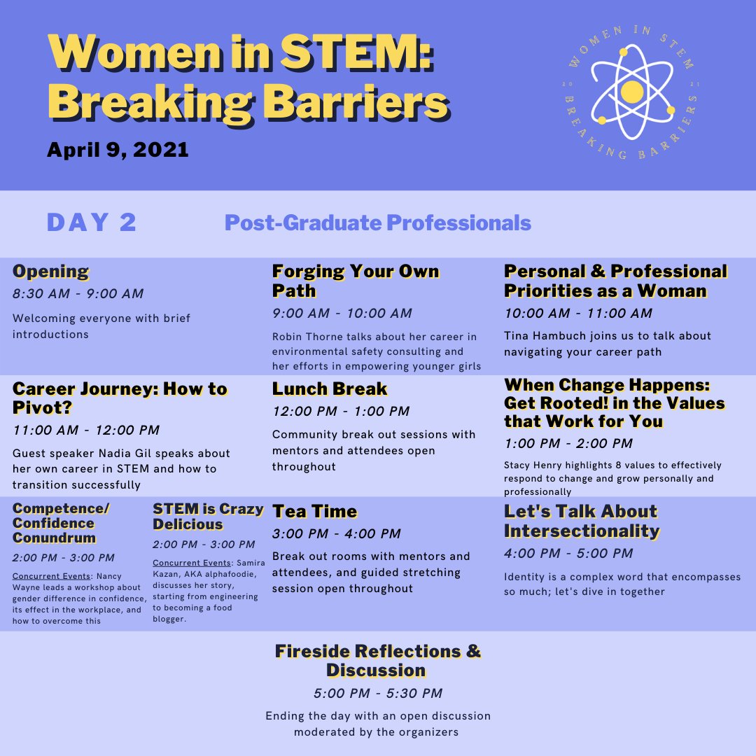 wistem_bb's tweet photo. Super excited for our first-ever Women In STEM: Breaking Barriers Summit next week!!! Check out the final schedule below!

Register here: https://t.co/j7nLD5Gfk1

@UCLAengineering @uclaphyssci https://t.co/IcHCa8JYyW