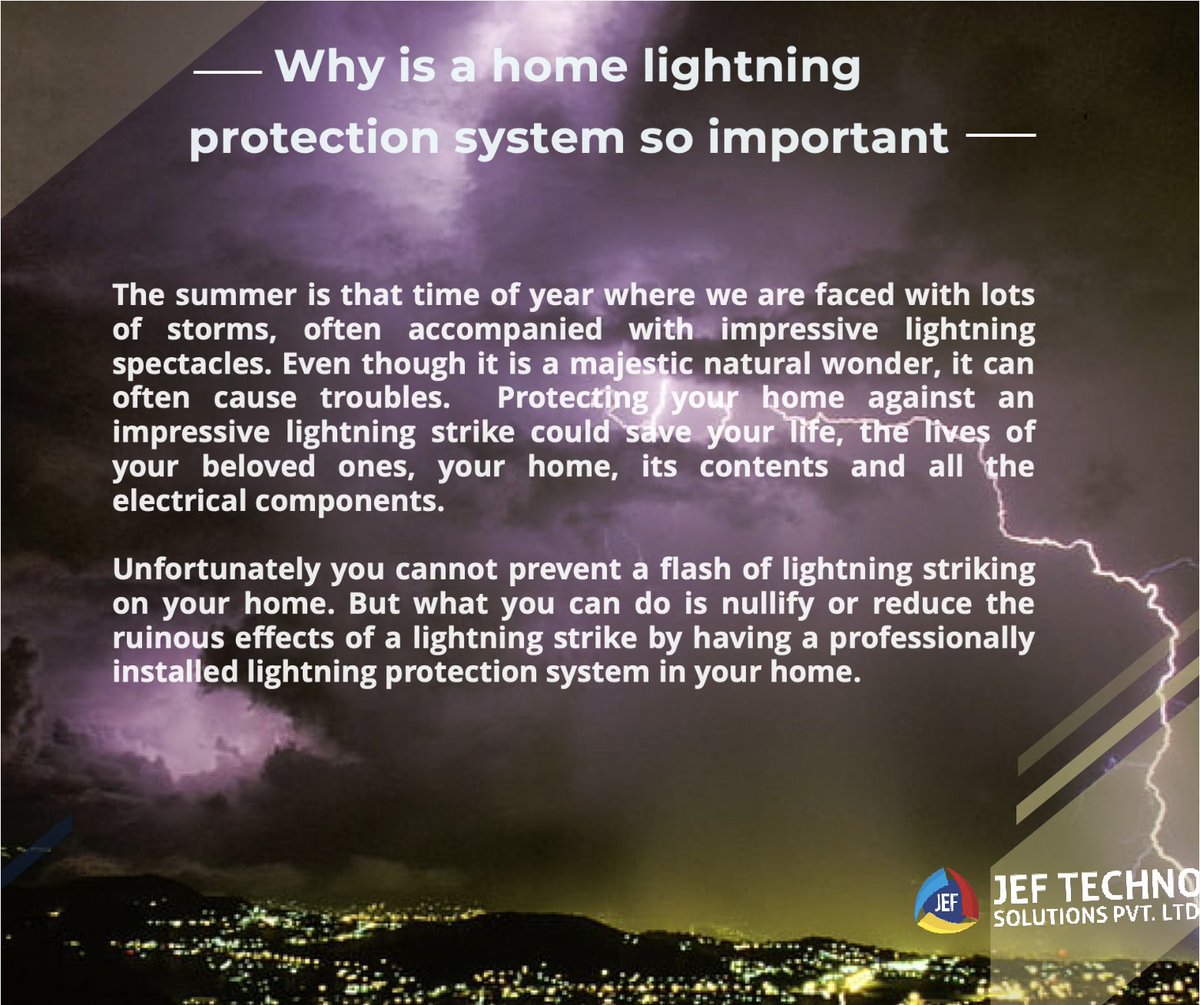 JeftechnoIndia's tweet image. Building lightning protection system - 

The role of the building protection system is to protect it against direct lightning strokes. 

For more information visit us at jeftechno.com or write an email to neha@jeftechno.com 

.
.
.

#lightningprotectionsystem #design