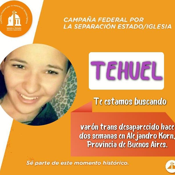 CampEstadoLaico's tweet photo. 🔸Seguimos buscando a TEHUEL, varón trans de 21 años de edad 
No se sabe nada de él desde el 11 de marzo, fué visto por última vez en Alejandro Korn, Provincia de Buenos Aires! Exigimos la aparición inmediata de Tehuel. #tehuel #AparicionYa #DondeEstaTehuel https://t.co/42FJjXr37w