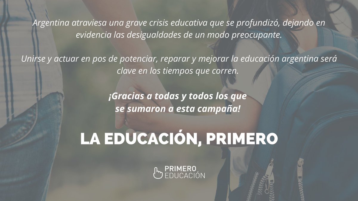 PrimeroEd's tweet photo. ¡Gracias a todas y todos los que fueron parte de esta campaña!

Seguiremos sumando esfuerzos para cambiar la realidad, todos juntos bajo una misma bandera: #LaEducacionPrimero 

#EducacionParaTodos #EducacionDeCalidad #Argentina https://t.co/YnA3CrNFoz