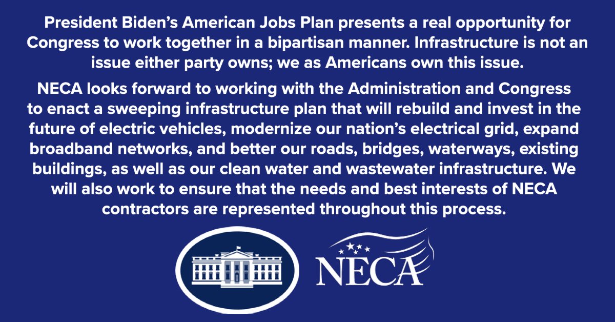 NECA has released a statement on President Biden's American Jobs Plan. Read more 👉 hubs.ly/H0KhHCp0