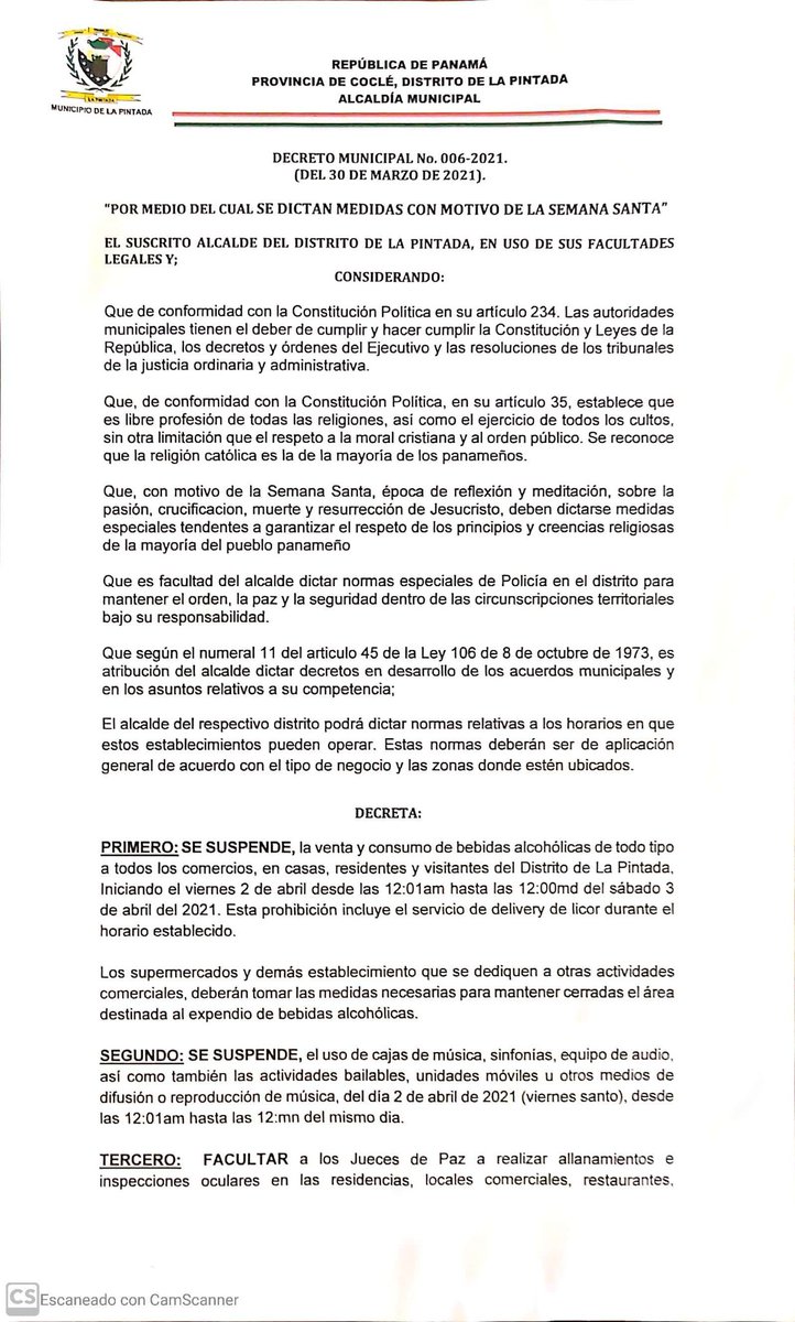 am_lapintada's tweet photo. Decreto Municipal N° 006-2021 que dicta medidas con relación a la celebración de Semana Santa. @am_lapintada @AmupaOficial @mifavorita919 @cocleinfos @ProtegeryServir @gobcocle https://t.co/lc57TysemD