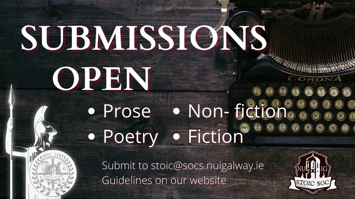 Submit your work to the Stoic Society. More info on our website: bit.ly/3fx3Ui7
#nuig #nuigwhatson #nuigsocsbox #nuigalway #nuigsocs #nuigsocieties #nuigsocietiesoffice #nuigstudents