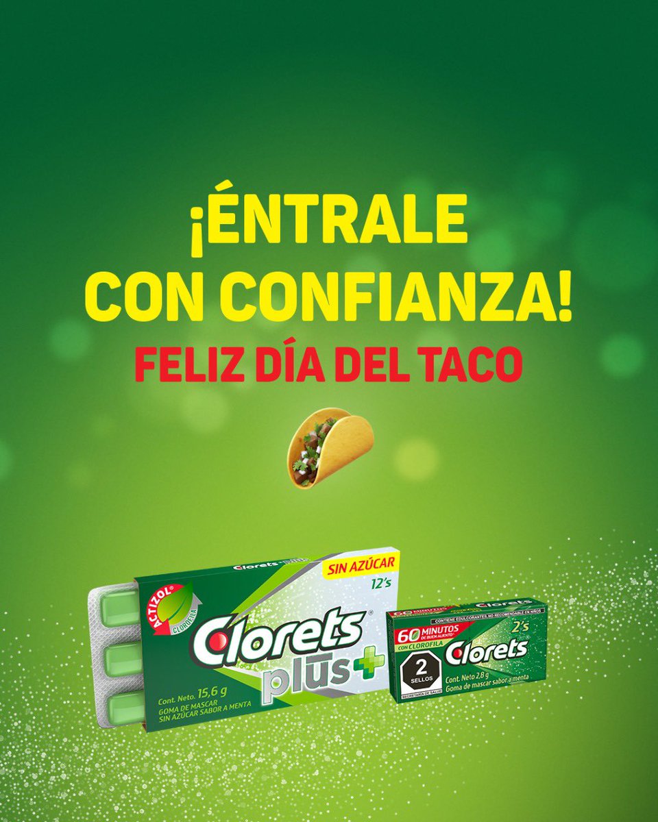 ¿A poco los vas a pedir sin cebolla? Nah. Mejor pídelos con todo y deja que Clorets Plus con Actizol se encargue de mantener tu aliento fresco.
#DíaDelTaco