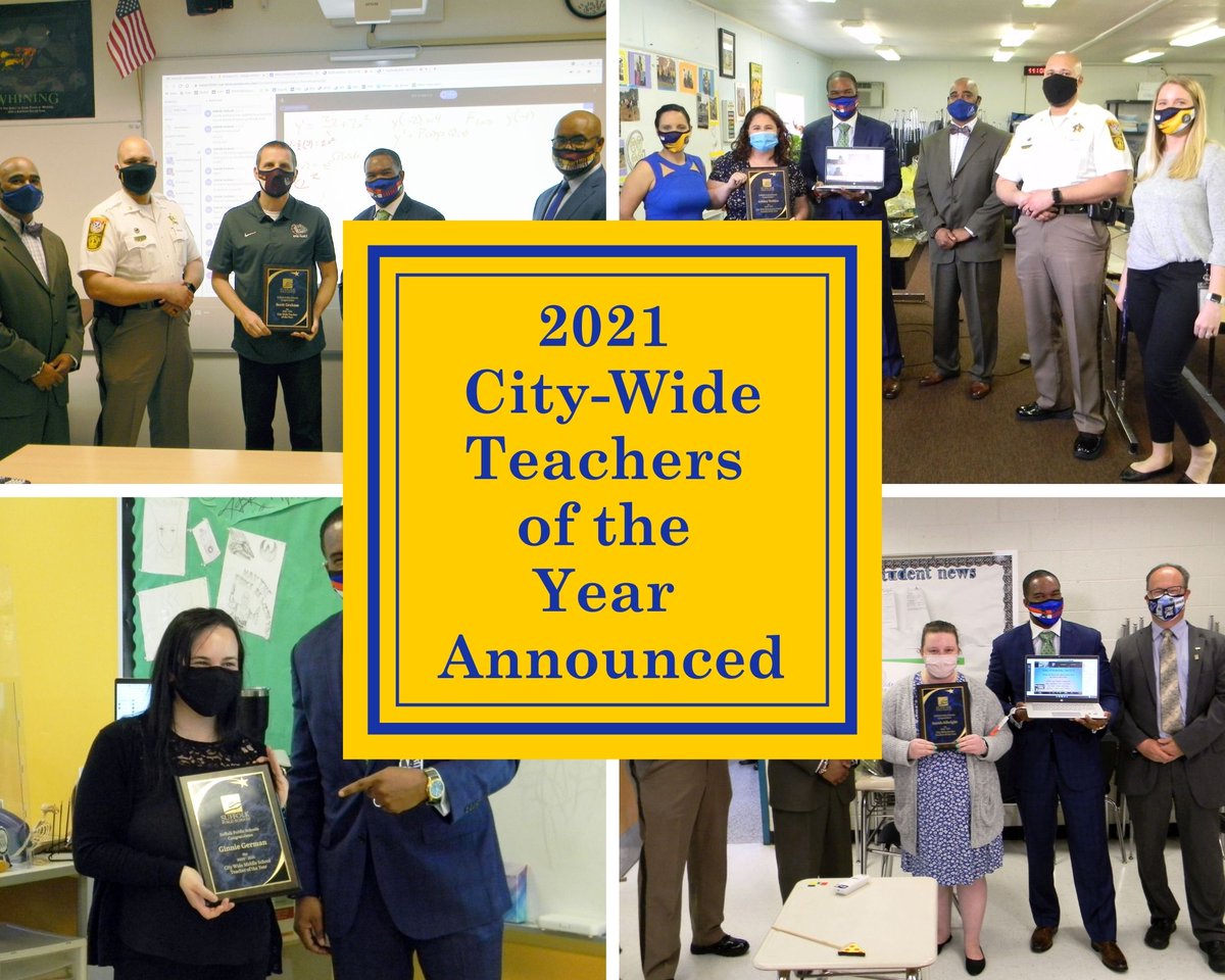 SufVAschools's tweet photo. Earlier today, four SPS teachers were surprised to learn that they are the 2021 City-Wide Teachers of the Year. Please help us celebrate them by giving them a shout-out! 

Find out who they are and a little more about them at https://t.co/soW9L8xOZa 

#BuildingTheBestSPS https://t.co/OhgnvFRrdk