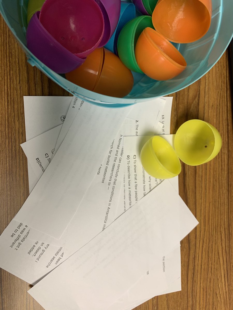 We had so much fun today! Students hunted for eggs with yesterday’s test questions in them, decided what skill and strategy applied to the question, then reflected at the end. 🐰🐣 💐 ⁦<a href="/MCJHGators/">Mayde Creek JH</a>⁩