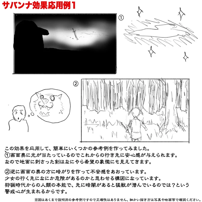 「見る人を安心させたり不安にさせたりする時に便利なサバンナ効果を応用した構図作成」

#絵描きさんと繋がりたい 
#春の創作クラスタフォロー祭り 
#芸術同盟 #作画 