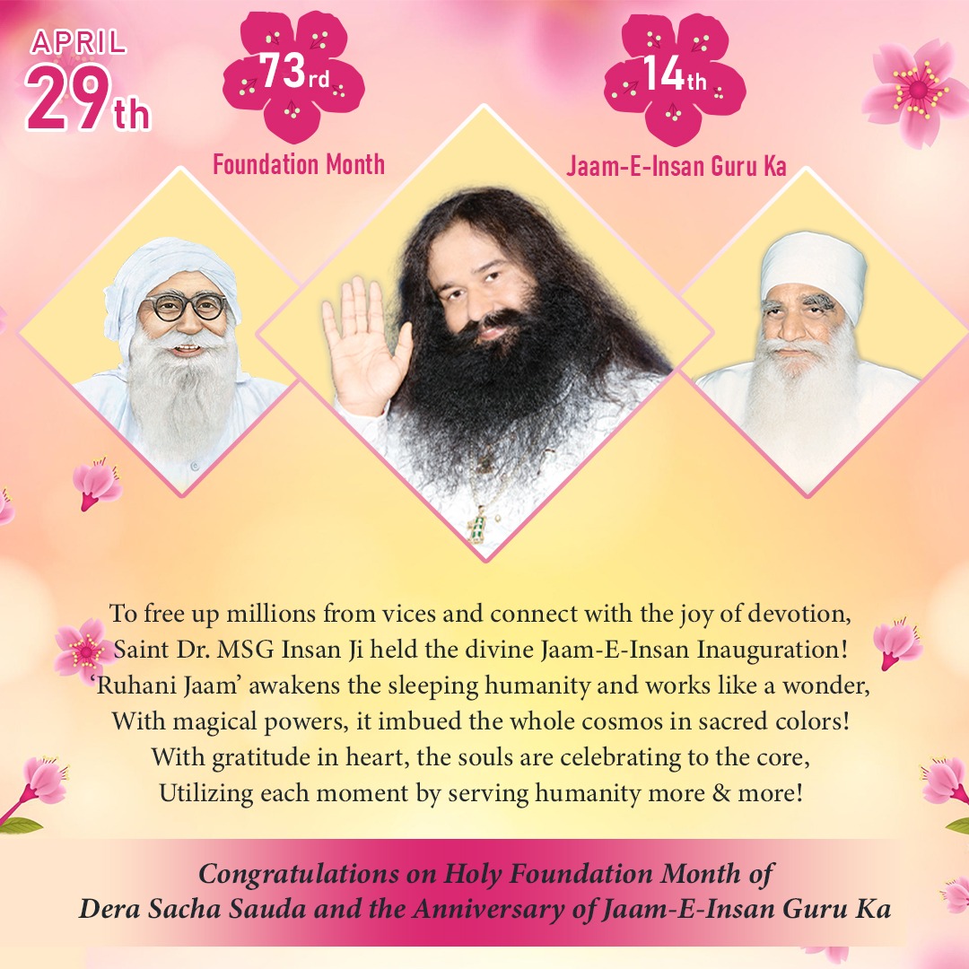 insanshobha's tweet photo. As the pious Foundation Month of @derasachasauda &amp; Jaam-E-Insan Guru Ka arrived, we extend heartfelt greetings to the whole universe &amp; pray Almighty to bless everyone with the strength to follow humanitarian path shown by St. Dr. @Gurmeetramrahim Singh Ji Insan! Congratulations! https://t.co/UTSHNZYJl9
