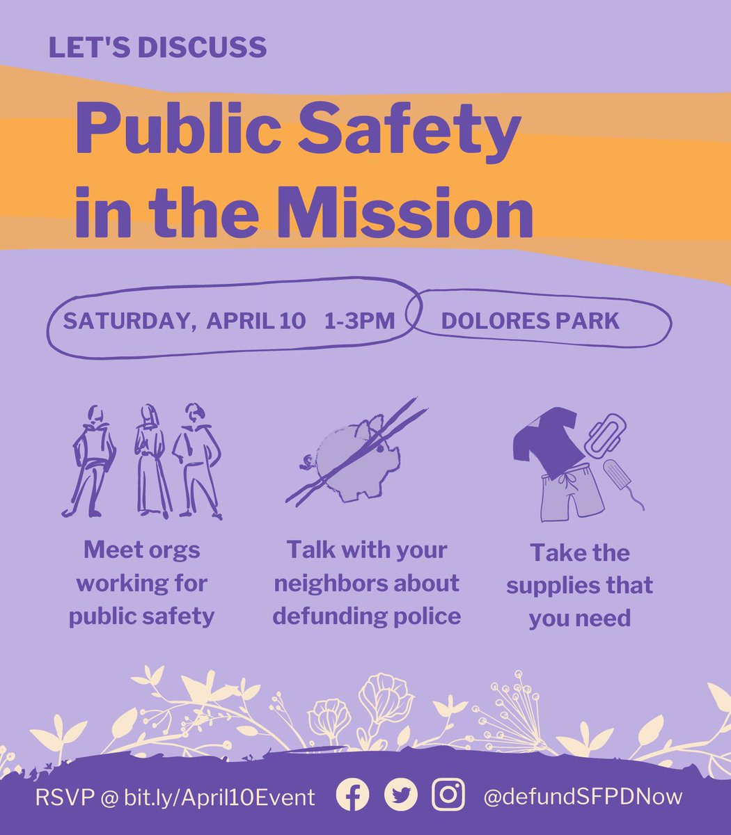 DefundSFPDnow's tweet photo. (1/2) Join us & discuss how to achieve public safety for all - without police! Meet local orgs, hear about their work & learn how to continue these convos with our friends. We'll also have take-what-you-need supplies available!
RSVP here: https://t.co/3L6WymEaDk. https://t.co/TFhP5aPlbW