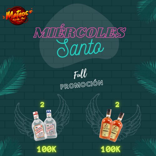 MateosBar's tweet photo. MIÉRCOLES DE PROMOCIÓN!! 🍻#YoVoyAMateos🍃🍻🔥 https://t.co/G4roOEJjg7