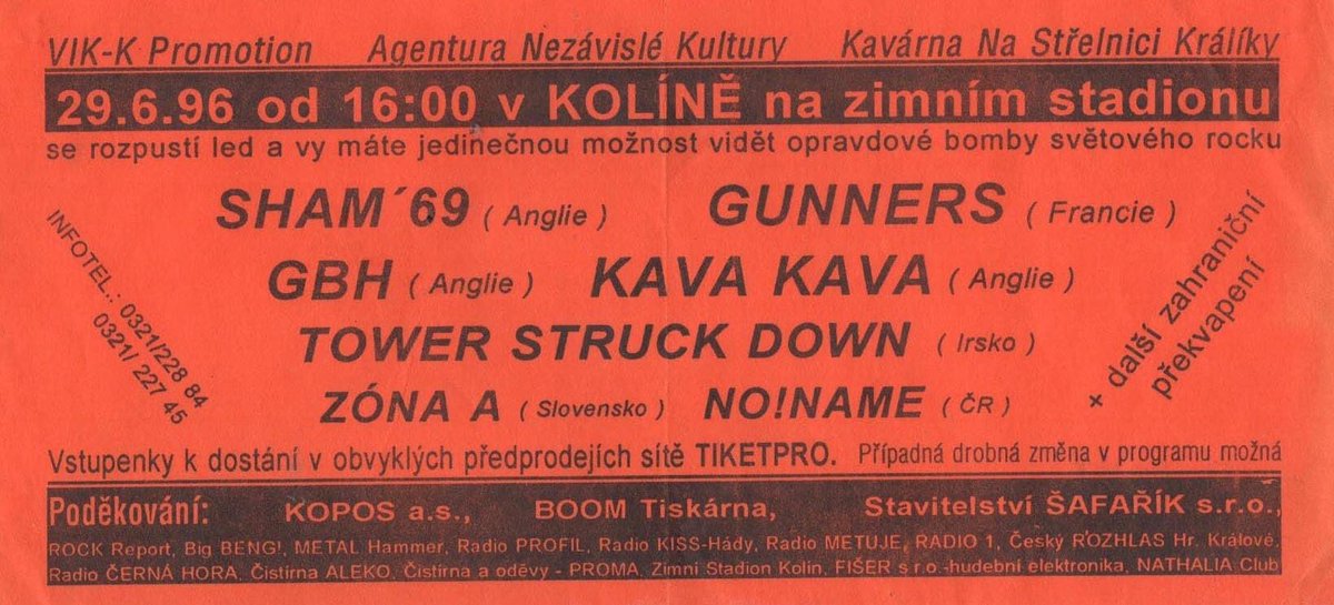 kavakavamusic's tweet photo. New one in our Facebook flyers gallery.
Gig in a large ice rink in #Koline with #JimmyPursey #Sham69 #GBH #Gunners #ZónaA #TowerStruckDown #NoName eventful! (we were more #spacefunk than #punk tbh) affectionately gobbed at on stage by a few front row purists 😂🤘#flyer https://t.co/tipcHKN9BW