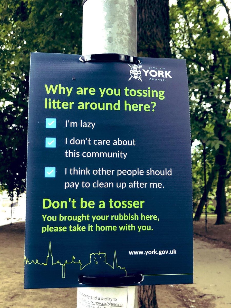 Human beings disgust me sometimes. Well done to City of York Council for this sign. Why not just put your rubbish in the bin?! Scruffs! #KeepBritainClean #DontBeATosser