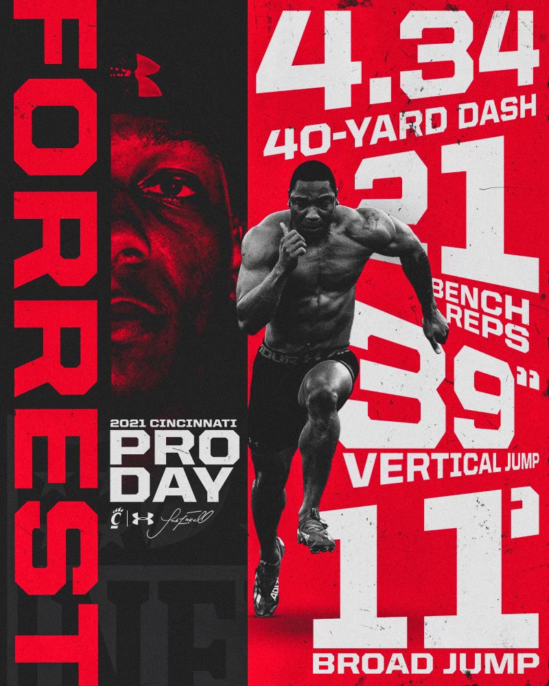 GoBearcatsFB's tweet photo. Have yourself a day, @_Dfoe5‼️

Unofficial numbers for the safety from today’s Pro Day.

#Bearcats https://t.co/QLhLNStuhQ