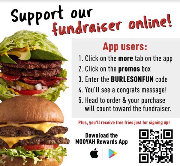 Support the Elk Theatre Booster Club tomorrow April 1st from 5-9 pm at Mooyah! We hope to see you there! 🎭