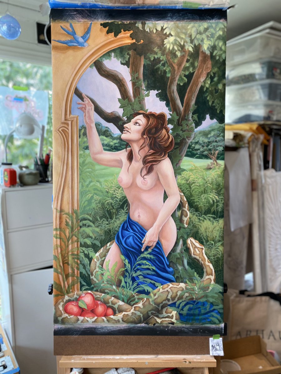 I am having fun with this piece. However, I can honestly say that I didn’t have fun cutting the #burmesepython stencil. It was a good type of tedium, though! 😳🤪😅😂 #tediumisbliss #nudeart #artshare #showmeyourart #artistontwittter