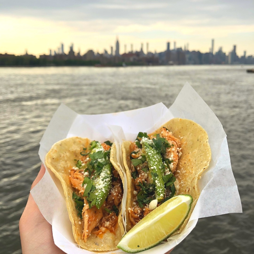 A perfect combo: Chicken Tinga Tacos and the NYC skyline 🌇