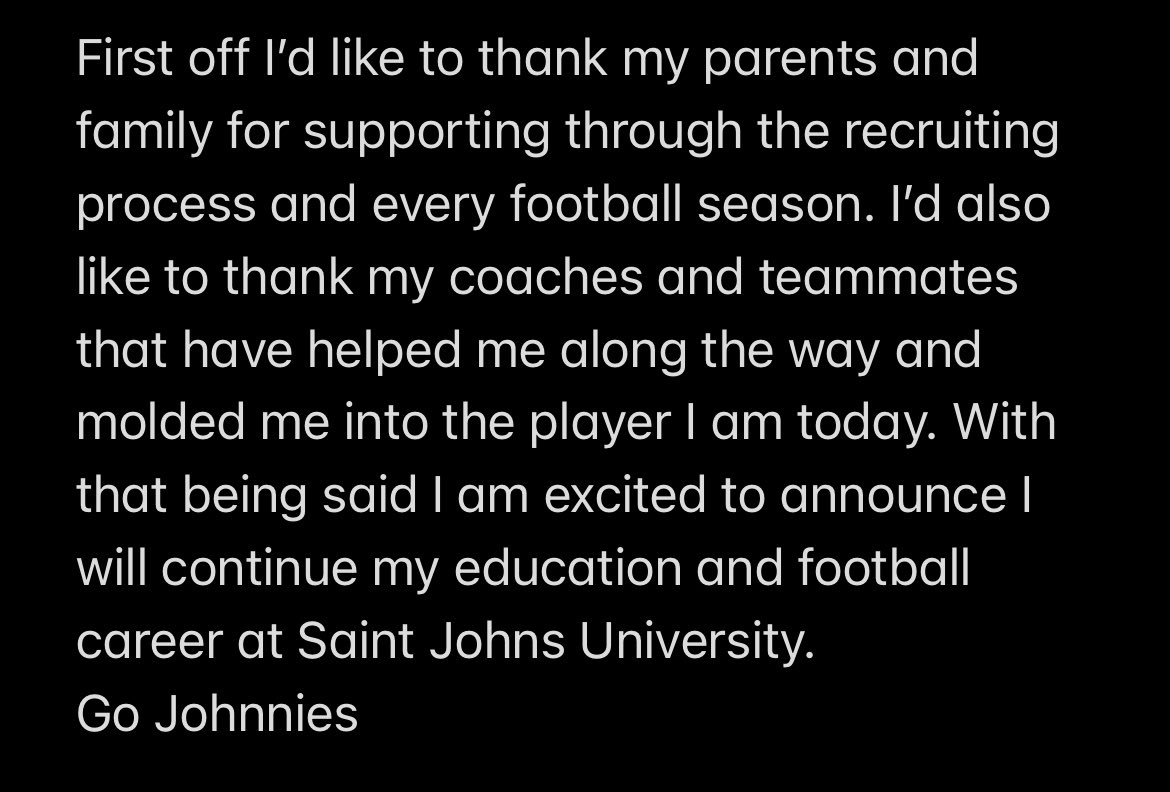 LKrejchik's tweet photo. COMMITTED‼️ Thanks to @SJUFBCoachDumo and @SJUFootball for the opportunity. Let’s get to work https://t.co/KUbFDKSLrF