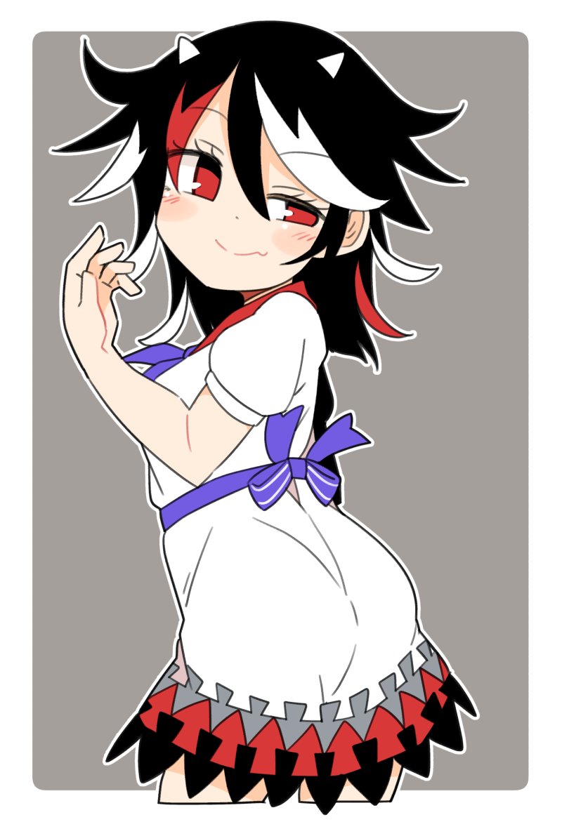 kijin seija 1girl solo horns black hair red eyes dress streaked hair  illustration images