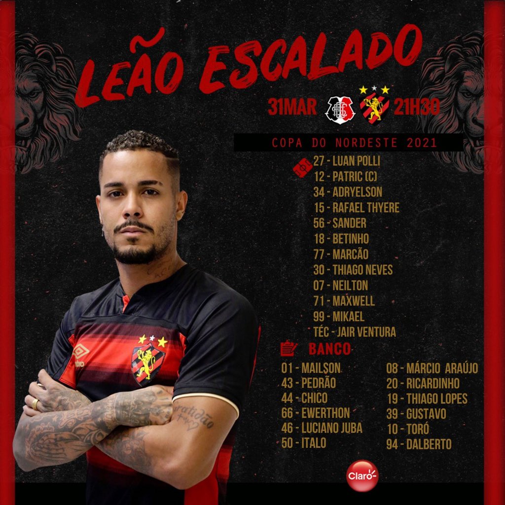 Sport Club do Recife on X: LEÃO ESCALADO! 🦁📝 #SPTxSER #LeãoNoNordestão   / X