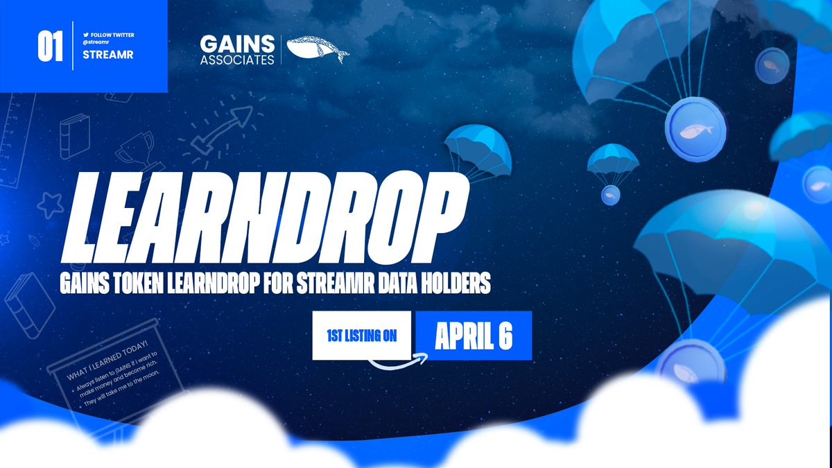 GainsAssociates's tweet photo. 🚨 GAINS Token Announcement 🐳
👉 Learndrop for @streamr $DATA holders. If you hold at least 1,000 DATA, take a look to get some juicy $GAINS tokens: https://t.co/XAkcyfhqpZ https://t.co/kaKRQq3YIf