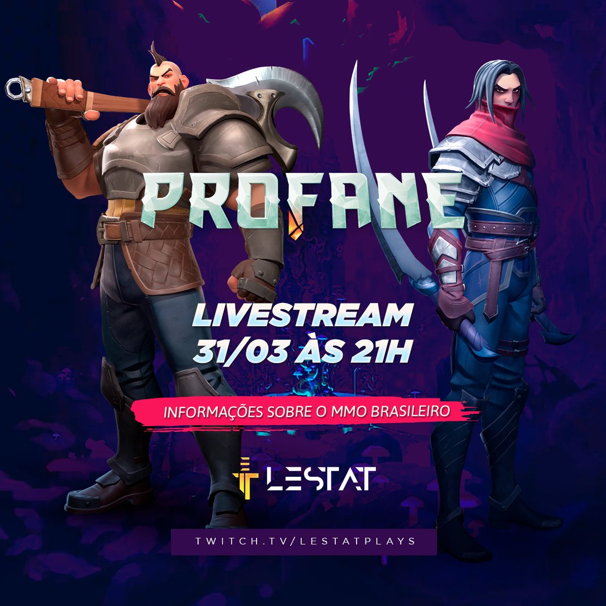 LestatPLays's tweet photo. Estou iniciando nossa LIVE de hoje para falar do incrível MMO Profane. Acessa aí e vem conversar!
https://t.co/i4dFQvhunr
#mmorpg #profanemmo https://t.co/Rzscy2Dgd8