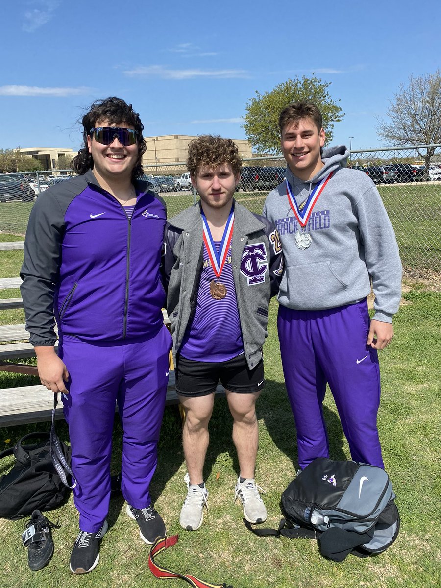 Our big boys came to compete these past couple of days!! Tallied up several points to help Timber Creek Track Win another District Title!! Jacob Bowersock, Ragen Wade, and Carter Shell! Great job men! <a href="/KISDAthletics/">Keller ISD Athletics</a> <a href="/TCHSFootball/">TCHS Falcon Football</a> <a href="/TCHSTandF/">TCHS Track & Field</a>